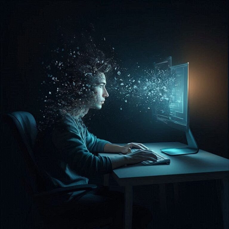 Uma pessoa compartilhando a mente com a IA